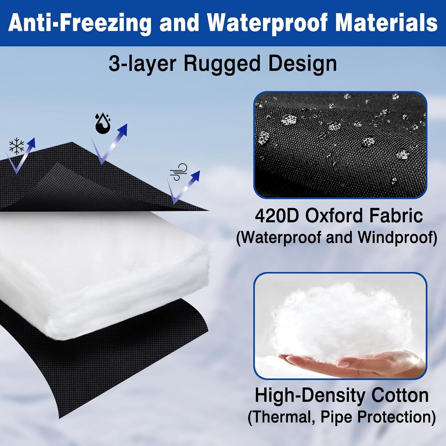 Halatool Thicken Outdoor Faucet Covers for Winter Freeze Protection, 6.7"x8.3" Insulated Spigot Cover with Reflective Strips Freeze Proof Hose Bib Cover Waterproof Fits All Taps, 2 Pack
