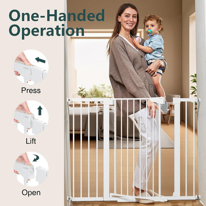 Cumbor 29.7-48" Baby Gate for Stairs, Mom's Choice Awards Winner-Dog Gate for Doorways, Auto Close Safety Pet Gate for Dogs Indoor, Easy Install Pressure Mounted Child Gate with Walk Thru Door, Brown