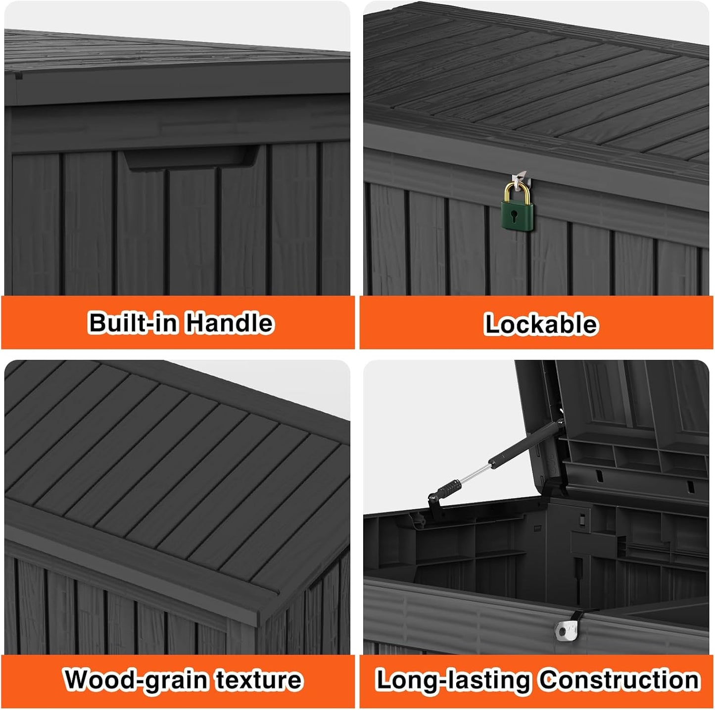 270 Gallon Lockable Resin Outdoor Storage Box, Waterproof & Weather Resistant Deck Box for Patio Cushion, Garden Tools & Pool Accessories, Black