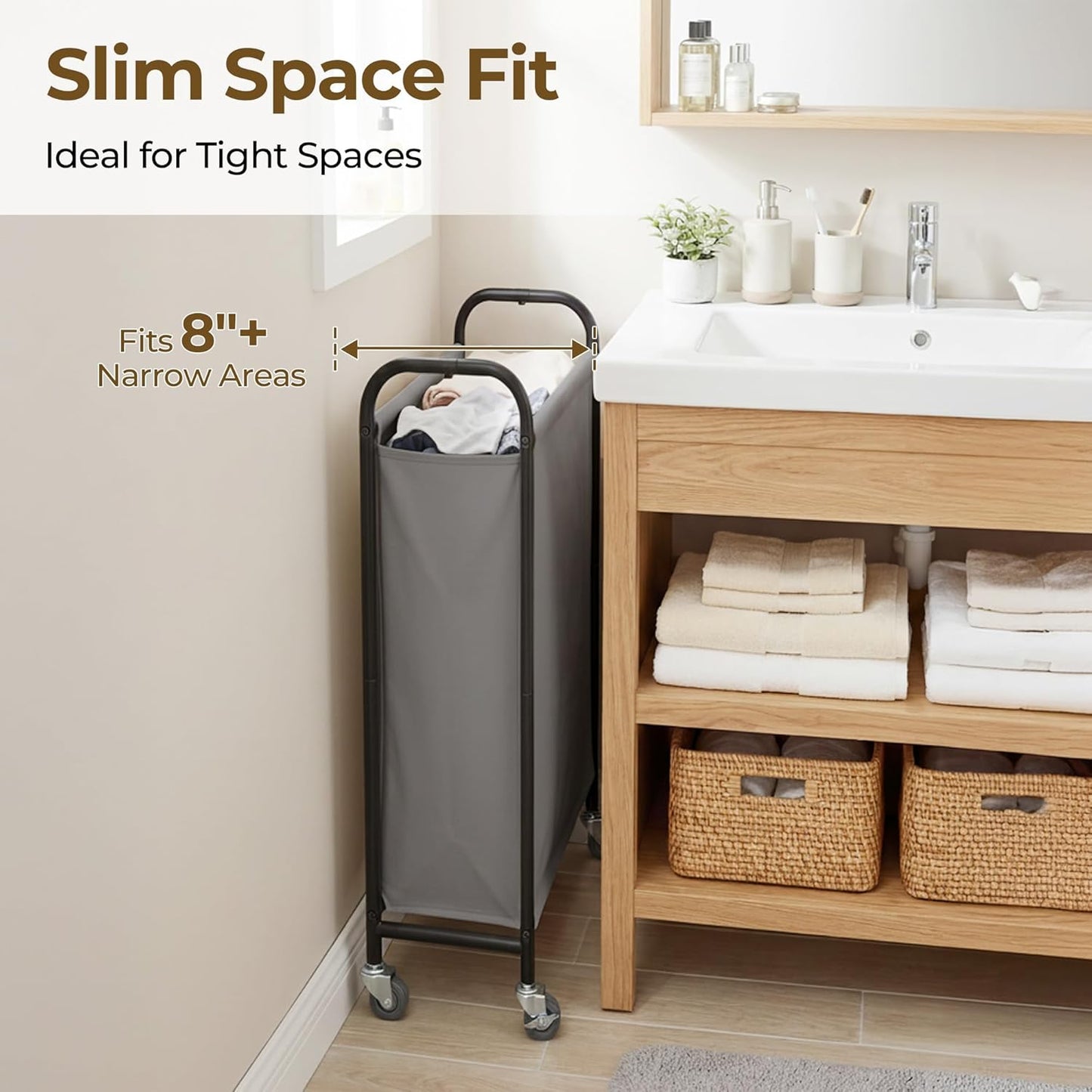 GRANNY SAYS 2 Section 130L Laundry Sorter, Large Laundry Hamper Basket with Wheels and Handles, Durable and Sturdy Rolling Cart for Laundry Room, Hotel, Bedroom, Beige