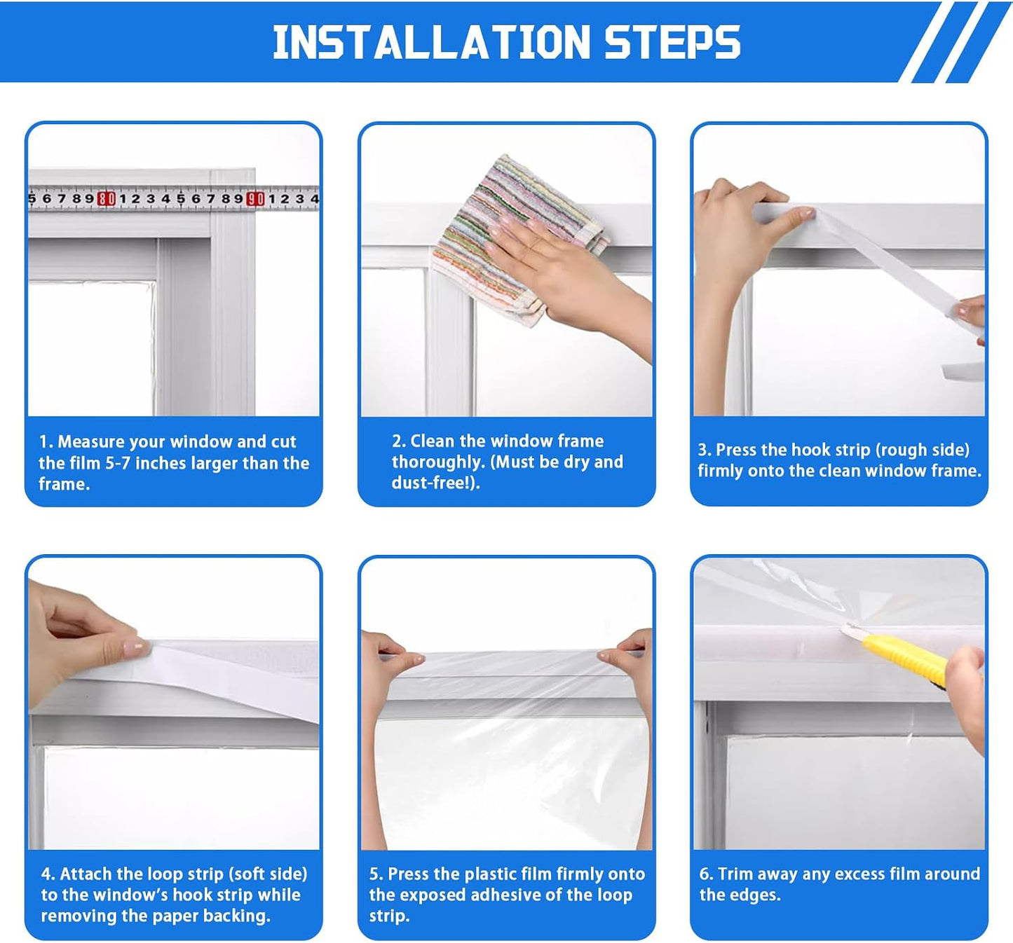 Heavy Duty Window Insulation Kit for Winter - 75 in x 79 in Clear Plastic 180㎛ Thick Shrink Film on Windows and Patio Doors, Reusable Storm Window Kit for Sliding Doors & Large Windows