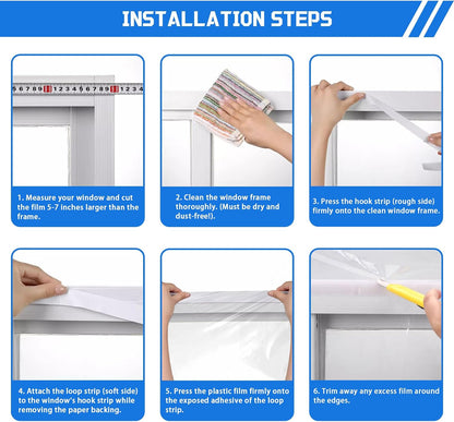 Heavy Duty Window Insulation Kit for Winter - 75 in x 79 in Clear Plastic 180㎛ Thick Shrink Film on Windows and Patio Doors, Reusable Storm Window Kit for Sliding Doors & Large Windows