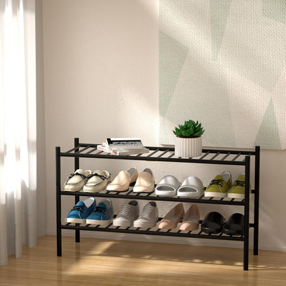 ROMGUAR CRAFT 3 Tier Bamboo Shoe Rack for Closet Free Standing Wood Shoe Shelf Storage Organizer for Entryway Small Space Stackable 27"x11"x20" (Natural)