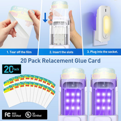 Fruit Fly Trap for Indoors with 10 Refills, 2 in 1 Fly Trap Indoor with Night Light for Home, Gnat Traps for House Indoor, Plug-in Insect Trap for Gnats, Flies, Moths, and Other Bugs-White