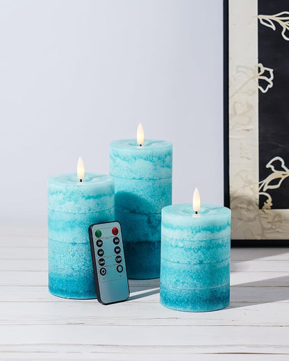 Stmarry White Flameless Candles with Remote and Timer, Real Wax Made LED Pillar Candles Battery Operated with 3D Flickering Flame - 3" x 4",5",6" - Set of 3