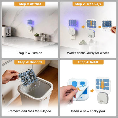 Fruit Fly Traps for Indoors Plug-in with Double-Sided Sticky Glue Cards | Flying Insect Trap for Fruit Flies, Gnats, Moths, Includes 3 Refills for House