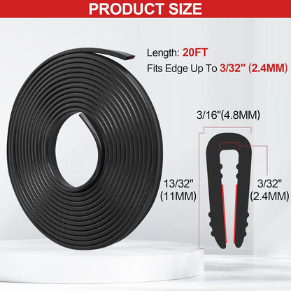 ToLanbbt Rubber Edge Trim U Channel, 1/16" Self Adhesive Sheet Metal Edge Guard Protector, EPDM Seal Strip for Car Doors, Steel Plates, Glass, Hatches, Table Corners, Fit 1/16"(1.6mm), 10Ft, Clear