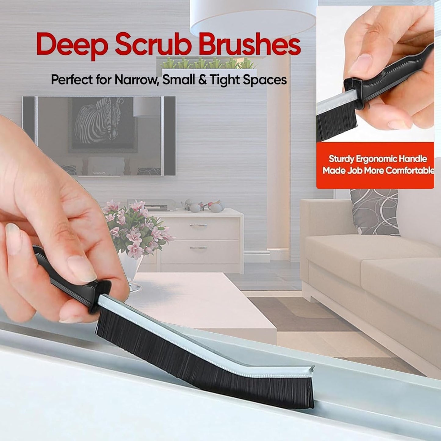 Crevice Cleaning Brush Set, Multi-Purpose Hard Bristle Brushes for Deep Cleaning Kitchen, Bathroom, Grout, Sink, Cup, Teapot, Bottle, Blender, Corners, Tight Spaces & More (12)