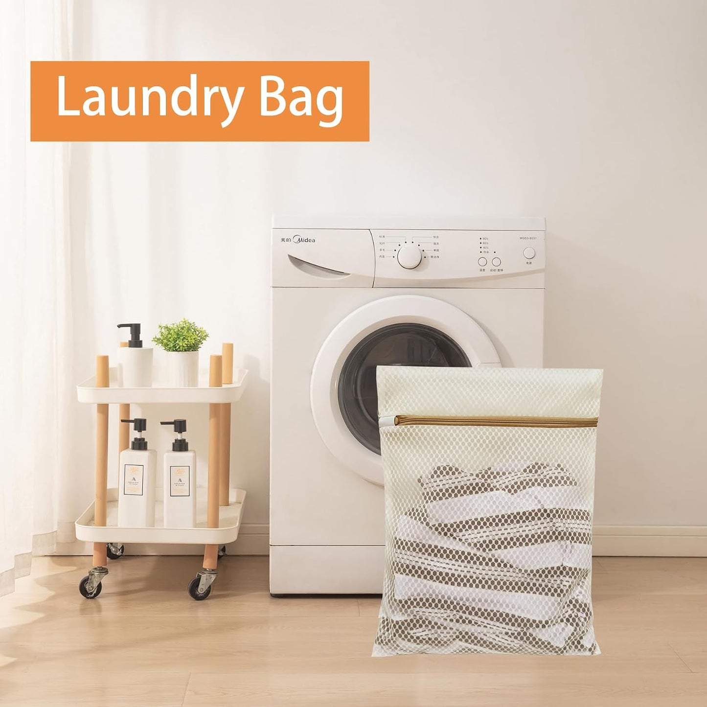 6 Pack Laundry Bag, Durable Honeycomb Mesh Laundry Bags Suitable for Delicate Clothes Washing (3 Large, 3 Medium) Beige