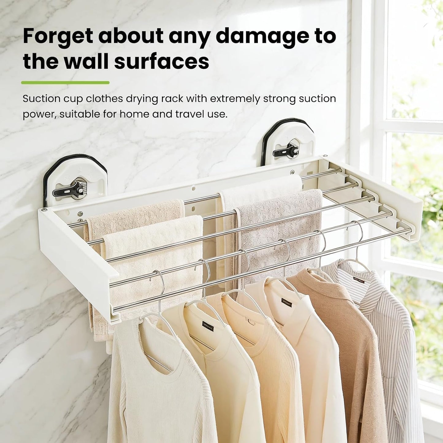 Drill-Free Foldable Wall Mounted Clothes Drying Rack for Laundry, 25 Inches | Retracble Drying Rack With 5 Steel Panels & Suction Cup, Space Saving Drying Rack For Apartment, RVs, Bathroom
