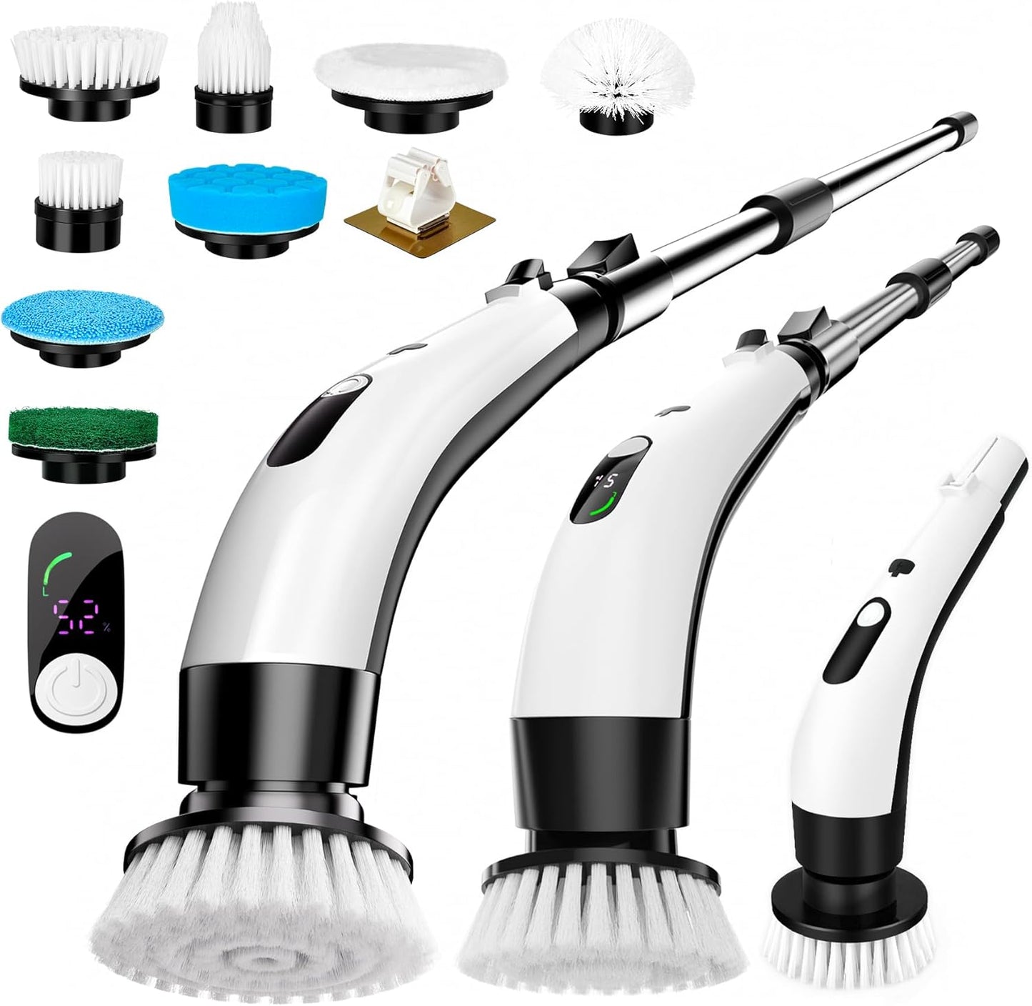 Cordless Electric Spin Scrubber with 8 Brush Heads Power Handheld Scrubber Cleaning & Shower with Adjustable Handle, IPX7 Waterproof for Shower Tile Grout Tub Tile Floor Bathroom Cleaning