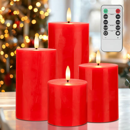 Flickering Flameless Candles, Real Wax Battery Operated Candles with Remote, Flat Top Led Flameless Pillar Candles for Home, Wedding, Party Decor, Set of 4, Φ 3" H 4" 5" 6" 8", Ivory