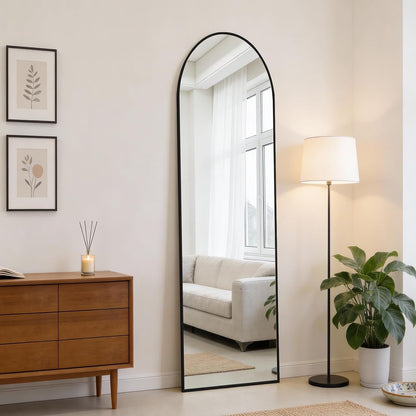 DUMOS 64"x21" Full Length Mirror, Full Body Mirror, Black | Aluminum Alloy Thin Frame, Leaning or Hanging, Suitable for Bedroom, Livingroom, Cloakroom