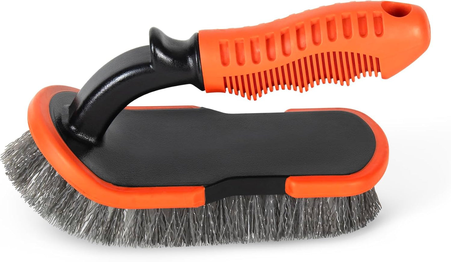 DecorRack 2 Pack Cleaning Brush, Heavy-Duty Scrub Brush with Ergonomic Handle for Floors, Tiles, Bathtubs, Grout, Decks, and Outdoor Surfaces (Orange, 2 Pack)
