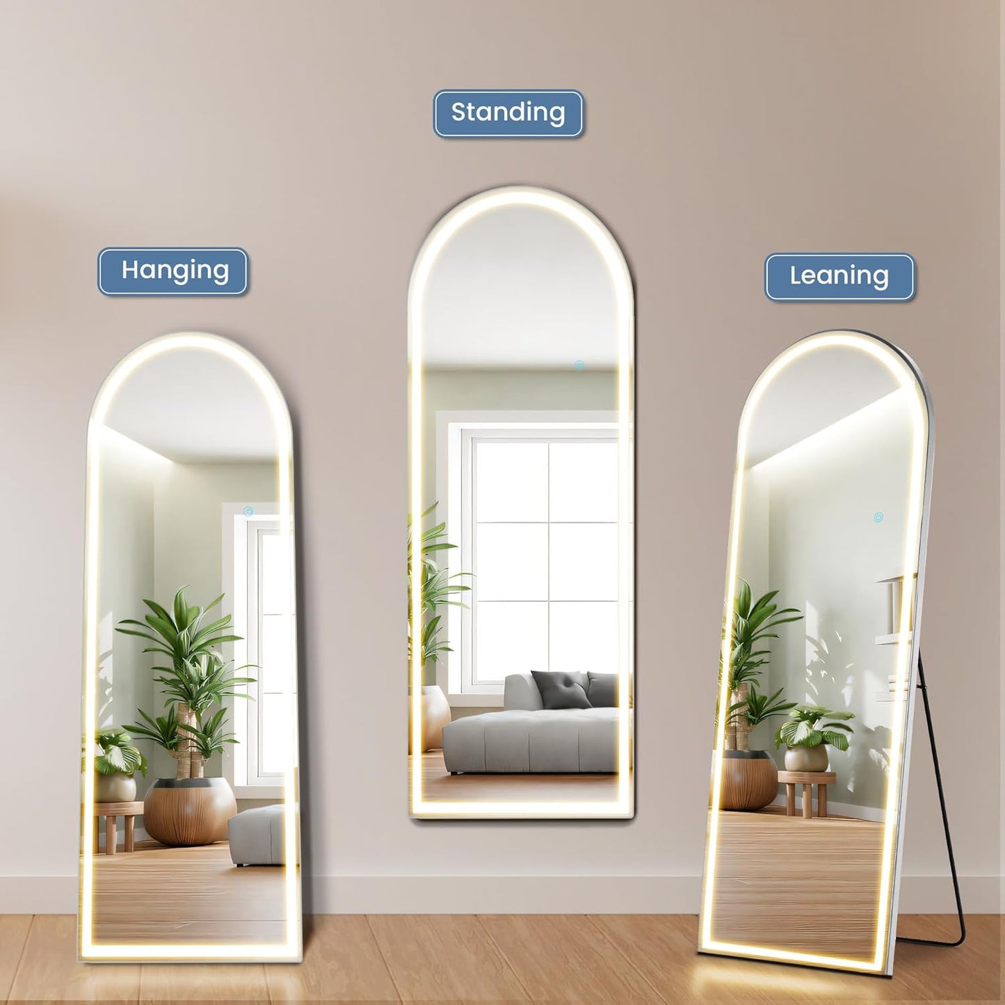 OLIXIS 64"x 21.5" Arched Mirror Full Length, Full Body Mirror with Stand, Hanging or Leaning for Wall, Floor Standing with Shatter-Proof Glass for Bedroom, Living Room, Long, Black