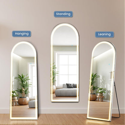 Arched Mirror Full Length, Upgraded 16"x59" Body Wall Mirrors with Shatter-Proof Glass, Floor Standing, Hanging or Leaning, Tall Arch Mirror with Stand Aluminum Alloy Frame for Bedroom Cloakroom