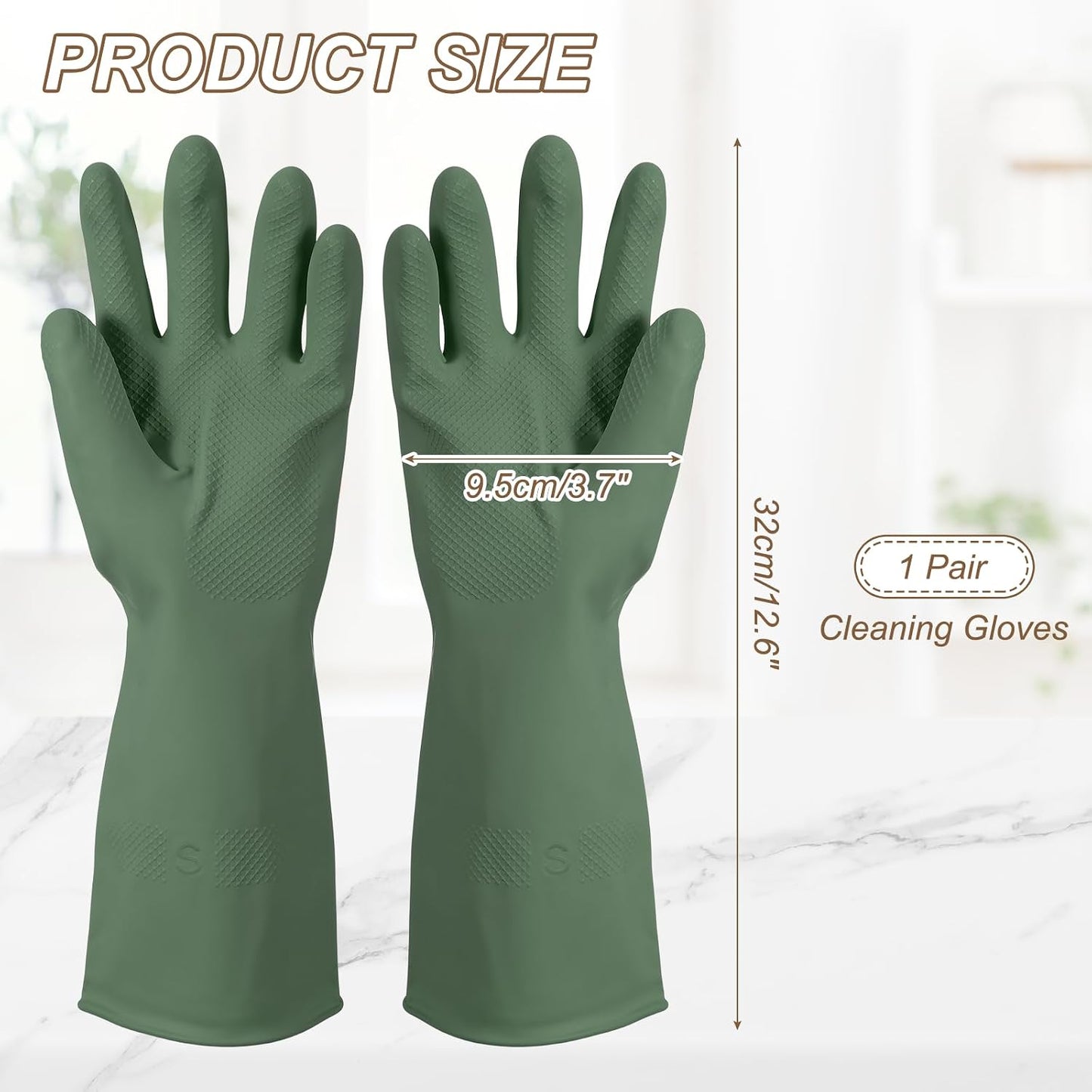 uxcell Rubber Cleaning Gloves, Reusable Household Dishwashing Long Rubber Gloves with Non-slip Grip