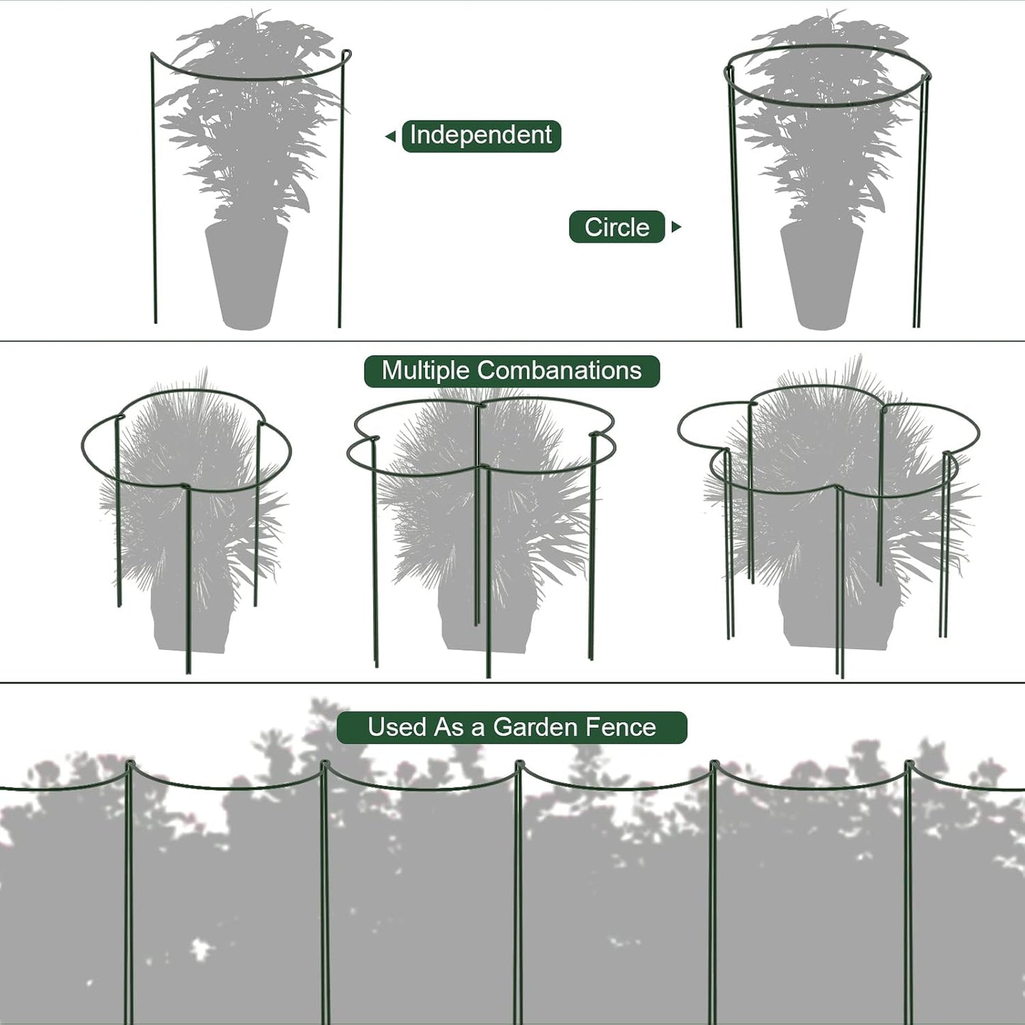 FEED GARDEN 8 Pack Peony Cages and Supports, Plant Support Stakes for Outdoor & Indoor Plants, 10" W x 16" H Half Round Garden Plant Support Rings for Peonies, Hydrangeas, Roses, Dahlias