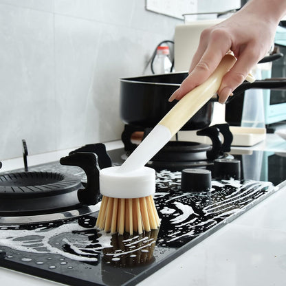 ALINK Dish Brush with Handle and 3 Replacement Heads, Pot and Pan Cleaning Scrub Brush for Kitchen, Sink, Stove, Cast Iron Scrubber
