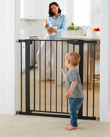 Cumbor 29.7-48" Baby Gate for Stairs, Mom's Choice Awards Winner-Dog Gate for Doorways, Auto Close Safety Pet Gate for Dogs Indoor, Easy Install Pressure Mounted Child Gate with Walk Thru Door, Brown