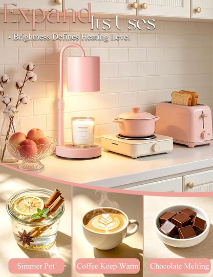 Briever Dimmable Candle Warmer Lamp with Timer, Height Adjustable Electric Candle Wax Warmer, Christmas Birthday Gifts for Women Mom, House Warming Gifts New Home Room Decor, Walnut Solid Wood Base