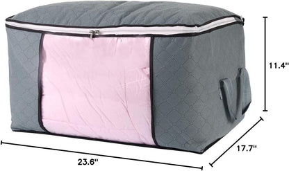 combocube Comforter Storage Bag, Zippered Bag with Large Clear Window and Carry Handles, Space Saver Organizers for Closet, Blanket, Pillow, Quilt, Bedding, Clothes (2Pcs Grey Large)