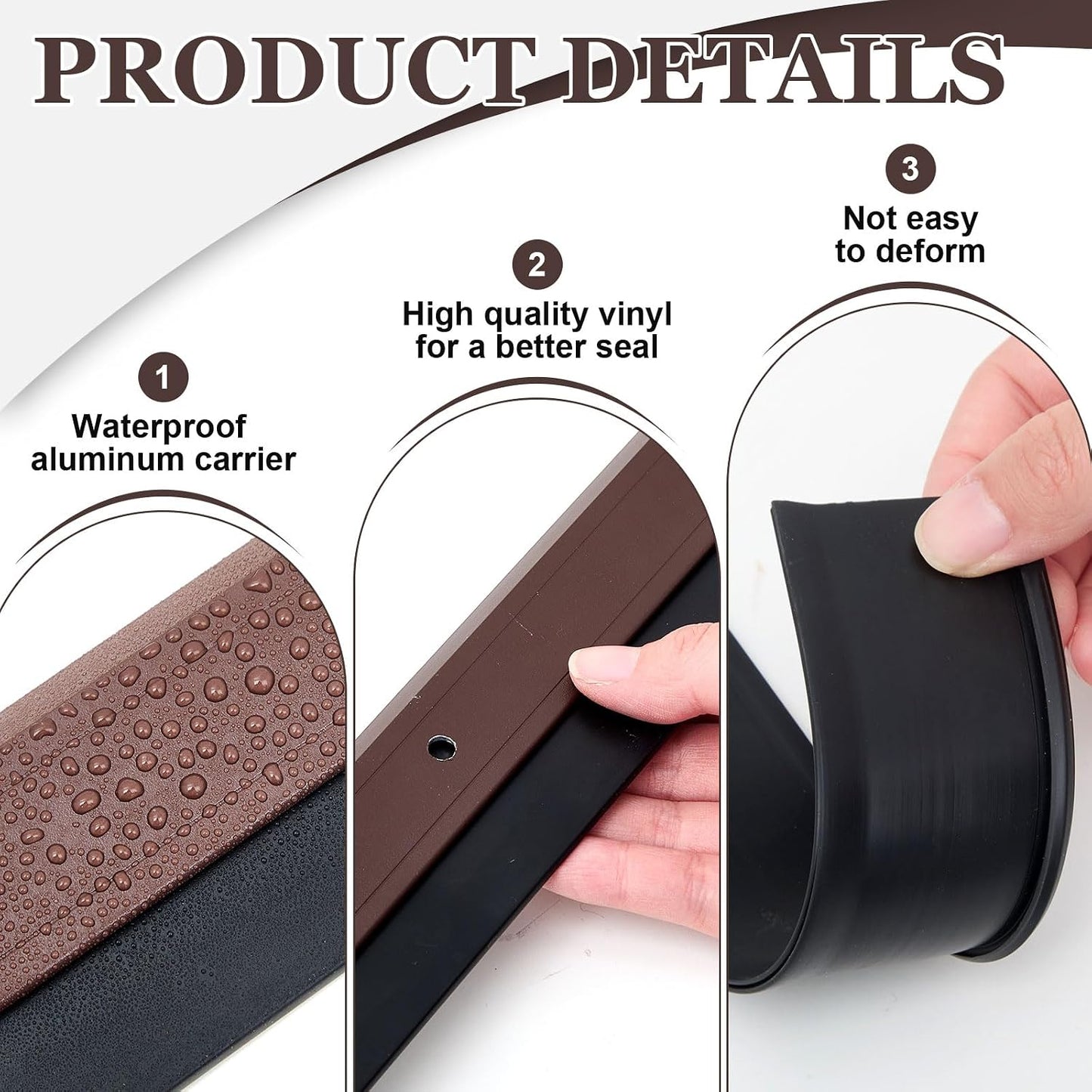 FoldTier 4 Pcs All-Season Door Sweep for Bottom of Door Exterior and Interior, Aluminum Alloy and Rubber, Commercial Weather Stripping Draft Stopper for Threshold Seal (1-3/4 x 36 Inch,Black)