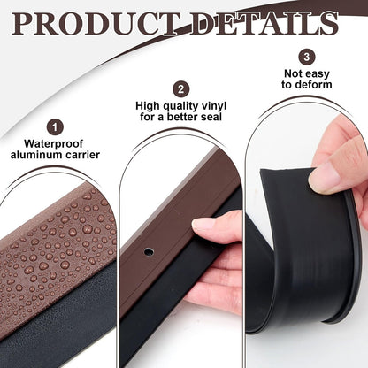 FoldTier 4 Pcs All-Season Door Sweep for Bottom of Door Exterior and Interior, Aluminum Alloy and Rubber, Commercial Weather Stripping Draft Stopper for Threshold Seal (1-3/4 x 36 Inch,Black)