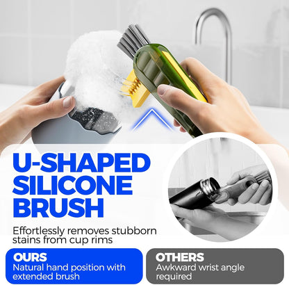 6 Pack Holikme 4 in 1 Cup Lid Cleaning Brush Set with 3 Straws, Multifunctional Bottle Brush, Silicone Cup Lid Gap Cleaner, Bristle Crevice Cleaning Brush, Flat End Brushes, Navy & Black & Olive