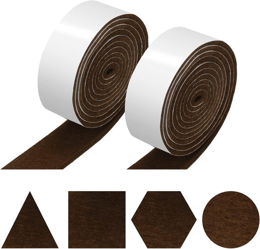 Shappy 2 Packs 120 x 2 x 0.12 Inch Felt Strips with Adhesive Backing Felt Tape Roll Non Slip Self Adhesive Cuttable Furniture Pads for Protecting Hardwood Floors, Chairs, Wall(Dark Brown)