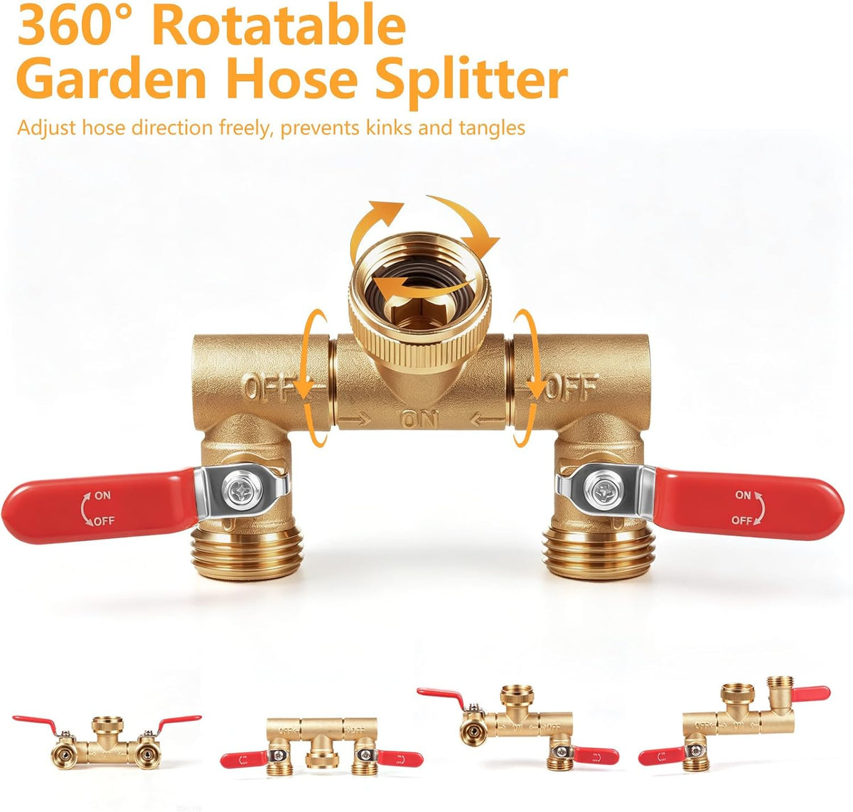 Garden Water Hose Splitter - RV Water Splitter 2 Way Heavy Duty Brass Spigot Hose Splitter - Outdoor Y Hose Bib 2 Valves with 2 Extra Rubber Washers for 3/4" Hose Connector (Blue)