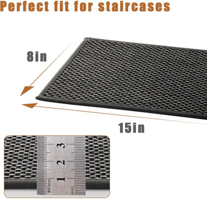15Pcs Stair Treads for Wooden Steps With Self Adhesive, 8"x30" Non Slip Stair Runners-Peel & Stick Indoor Stair Carpet Runner, Resistant Runner for Kids, Elders and Pets, Black