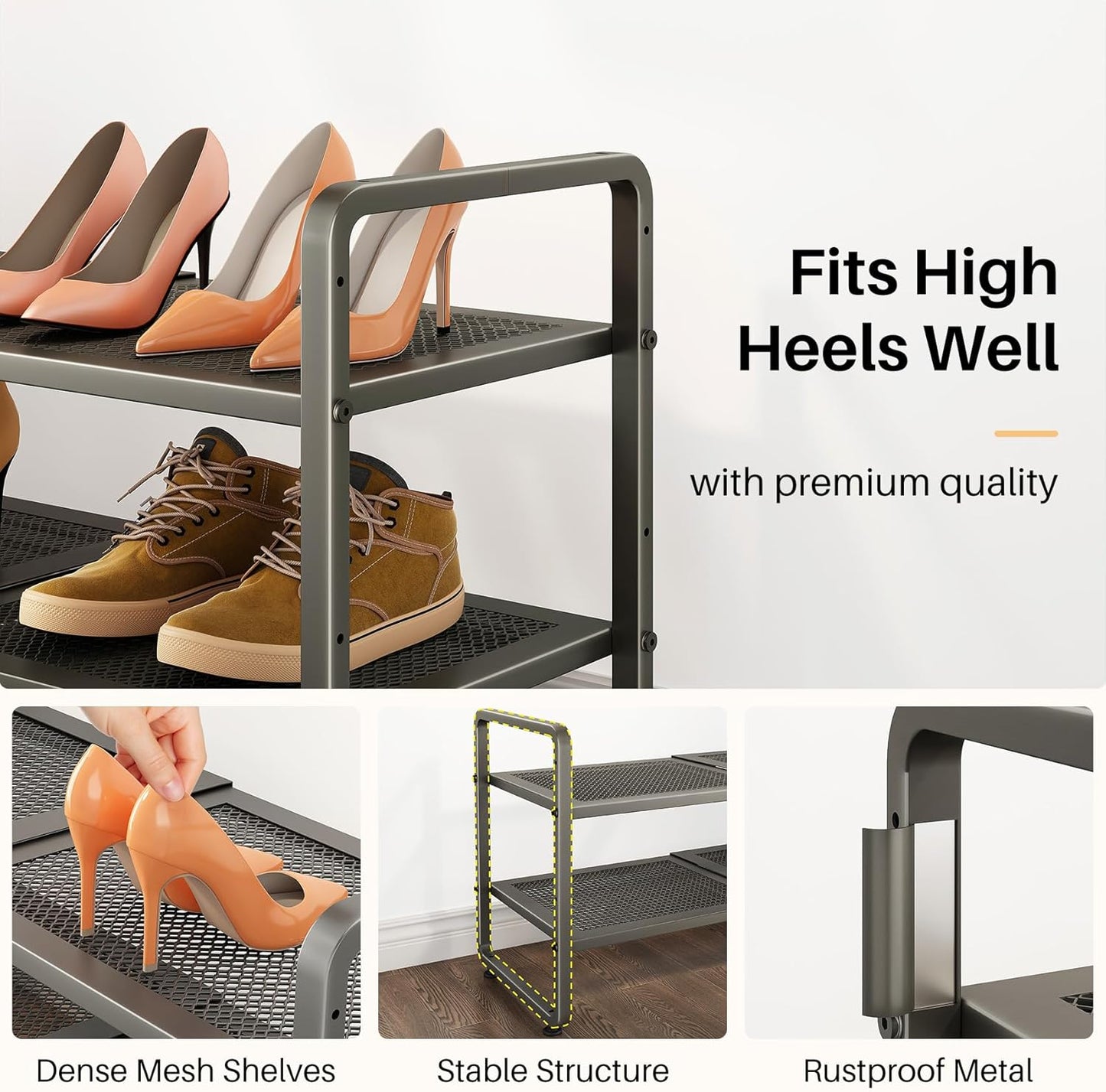 SNTD Shoe Rack - Expandable Shoe Organizer for Closet, Adjustable Metal Shoe Shelf Storage, Stackable Long Shoe Stand Holder for Garage, Entryway, Door Entrance (Black, 2-Tier)