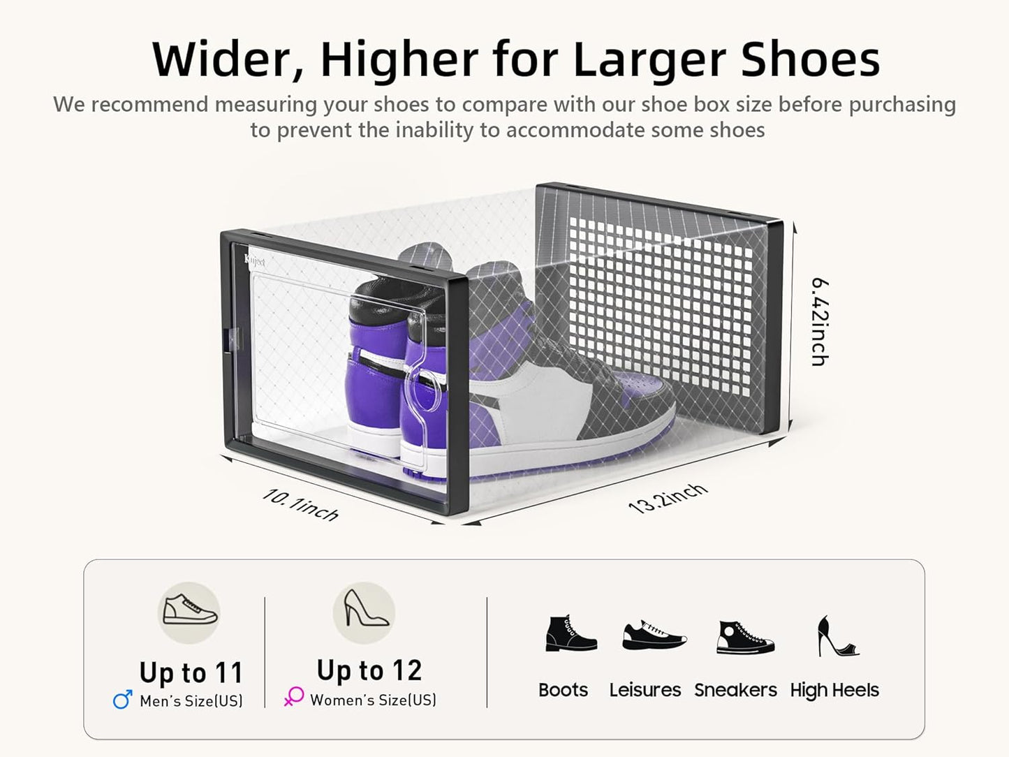 Kuject X-Large Shoe Storage Boxes Organizers for Closet 12 Pack, Fit Size 11,Clear Plastic Stackable Sneaker Containers for Entryway, Space Saving Shoe Rack, Brown