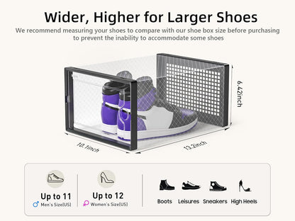 Kuject X-Large Shoe Storage Boxes Organizers for Closet 12 Pack, Fit Size 11,Clear Plastic Stackable Sneaker Containers for Entryway, Space Saving Shoe Rack, Brown