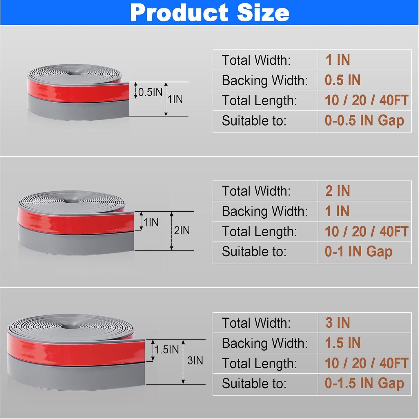 ToLanbbt Weather Stripping Silicone Door Seal Strip 2 in x 20 ft Door Draft Stopper Self Adhesive Door Draft Tape, Side & Bottom Gaps Insulation Strip for Glass Shower Door Sliding Door Window, Black