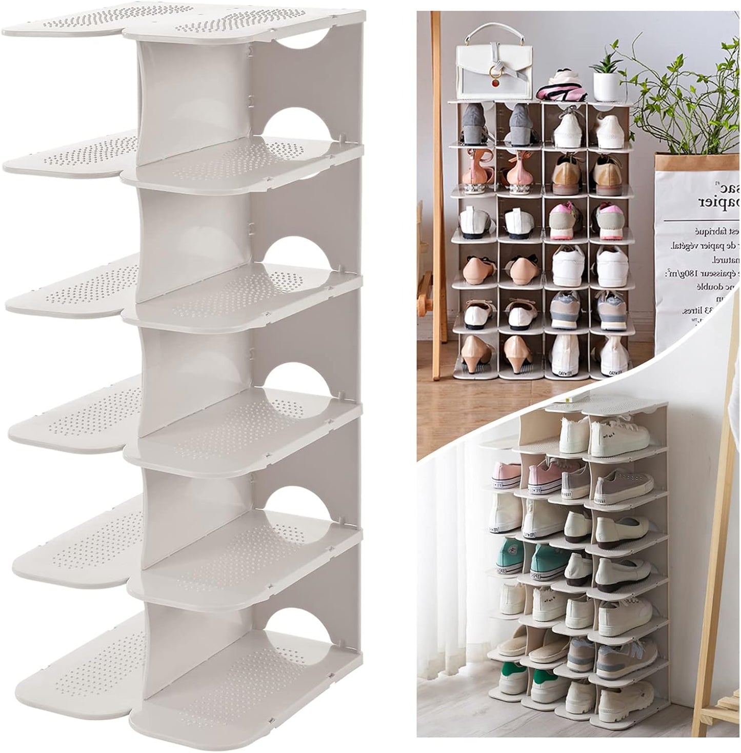 6-Tier Narrow Shoe Rack for Small Entryways, Space-Saving Adjustable Stackable Shelves, Free Standing Shoe Organizer for Closet, Corner, Doorway, Grey