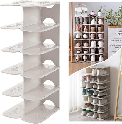 6-Tier Narrow Shoe Rack for Small Entryways, Space-Saving Adjustable Stackable Shelves, Free Standing Shoe Organizer for Closet, Corner, Doorway, Grey