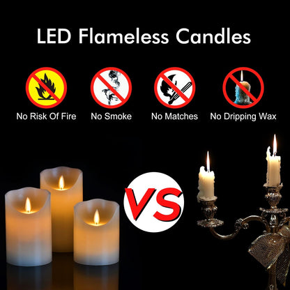 antizer Flameless LED Candles 4" 5" 6" Set of 3 Dripless Real Wax Pillars Include Realistic Flames and 10-Key Remote Control with 24-Hour Timer Function