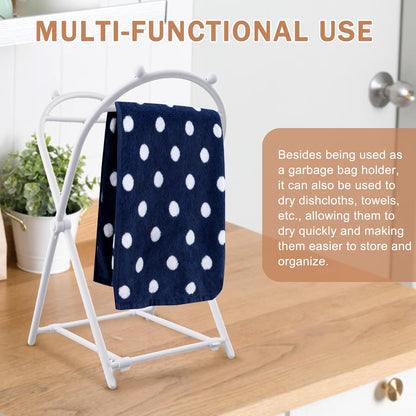 Trash Bag Stand, Foldable Trash Bag Holder Kitchen Trash Bag Rack Indoor Outdoor Trash Can Stand for Kitchen, Camping, Picnic (White)