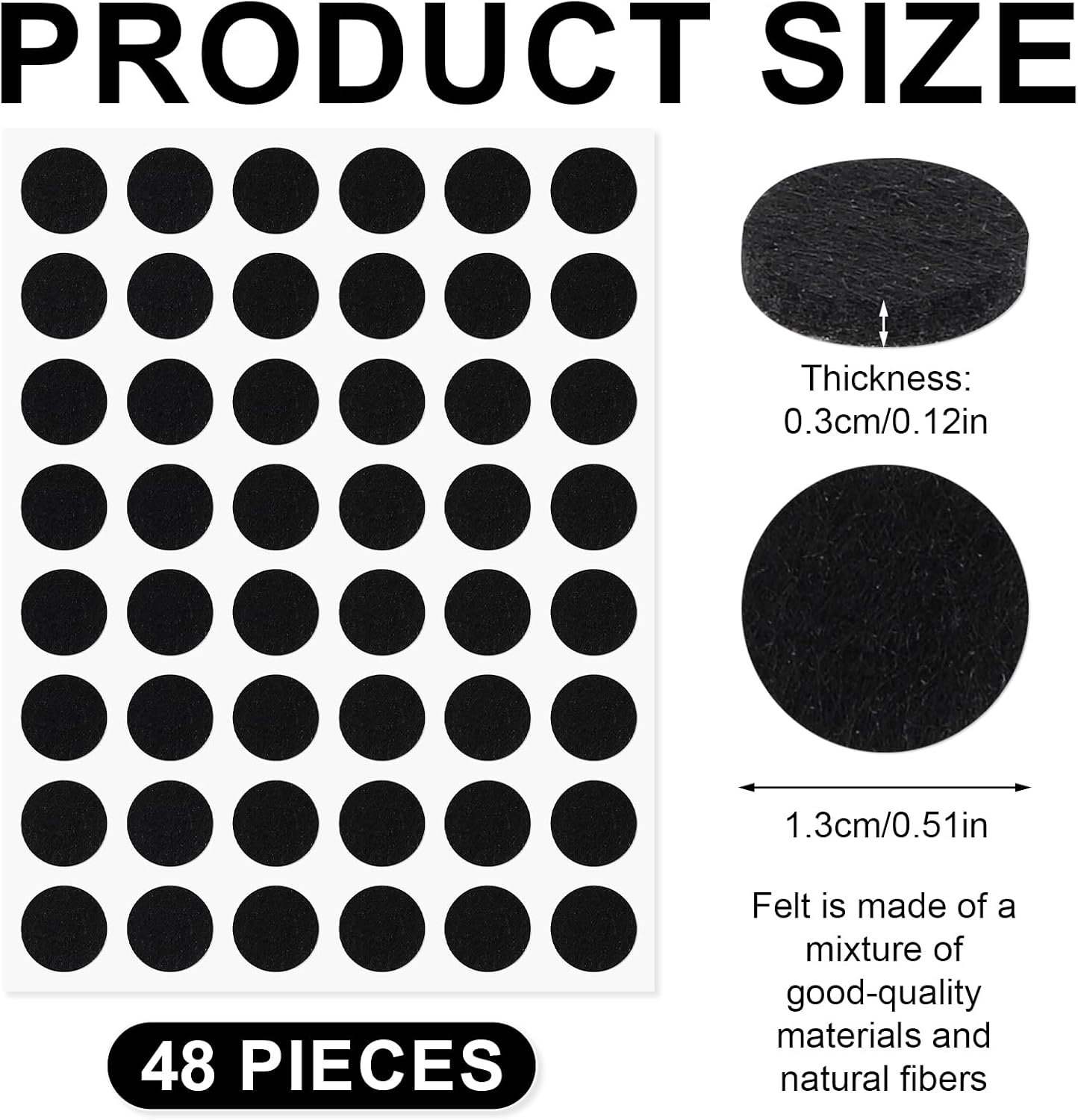 Gosknor 48 Pcs Felt Pads for Cabinet Door, 1/2in Black Round Quite Cabinet Protectors Pads Bumpers Self Adhesive Felt Furniture Feet Pad for Kitchen Furniture Floor Drawers Table Chair Legs