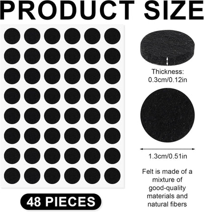 Gosknor 48 Pcs Felt Pads for Cabinet Door, 1/2in Black Round Quite Cabinet Protectors Pads Bumpers Self Adhesive Felt Furniture Feet Pad for Kitchen Furniture Floor Drawers Table Chair Legs