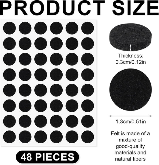 Gosknor 48 Pcs Felt Pads for Cabinet Door, 1/2in Black Round Quite Cabinet Protectors Pads Bumpers Self Adhesive Felt Furniture Feet Pad for Kitchen Furniture Floor Drawers Table Chair Legs