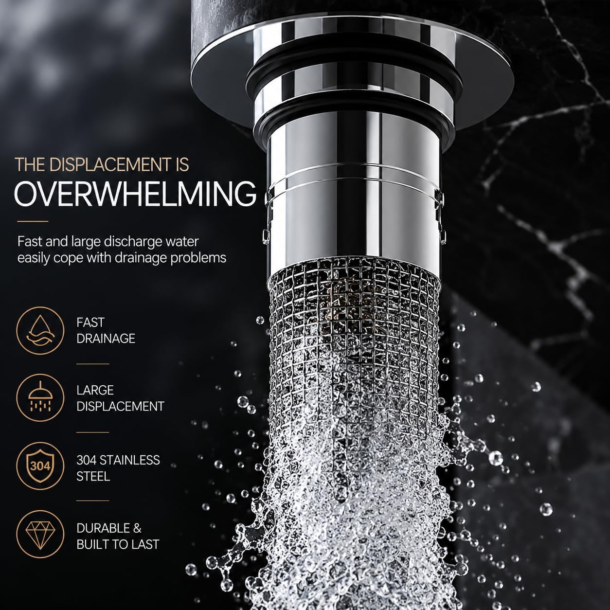 Stainless Steel Sink Drain Strainer Basket, Fine Mesh Kitchen Sink Filter with Hair Catcher, Anti-Clog Food Debris Catcher, Removable Basket, 5.9 cm Flange, 3 cm Filter Diameter