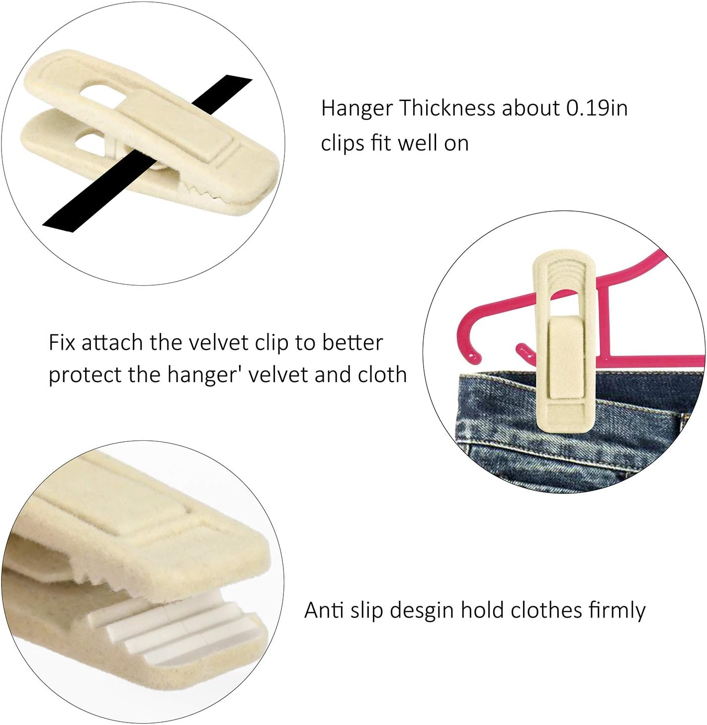 Tinfol Velvet Hanger Clips, 24 Pack Black Pants Hangers Clips, Large Opening Clothes Pin, Strong Finger Flocked Clip Perfect for Use with Slim-line Clothes Velvet Hanger