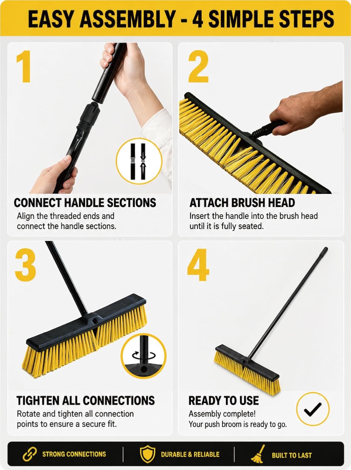 Push Broom for Outdoor - 18" Heavy Duty Broom with 63" Long Handle Outdoor Broom for Deck,Driveway,Garage,Yard,Deck,Patio,Warehouse,Concrete