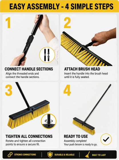 Push Broom for Outdoor - 18" Heavy Duty Broom with 63" Long Handle Outdoor Broom for Deck,Driveway,Garage,Yard,Deck,Patio,Warehouse,Concrete
