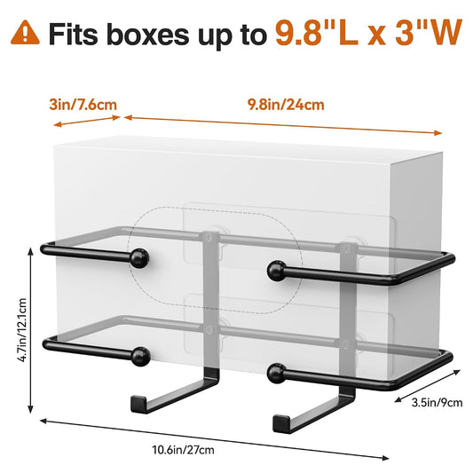 Adhesive Glove Box Holder Wall Mount, Metal Disposable Gloves Dispenser for Latex & Nitrile Boxes, No-Drill Tissue & Wipes Organizer for Kitchen, Lab, Bathroom, White