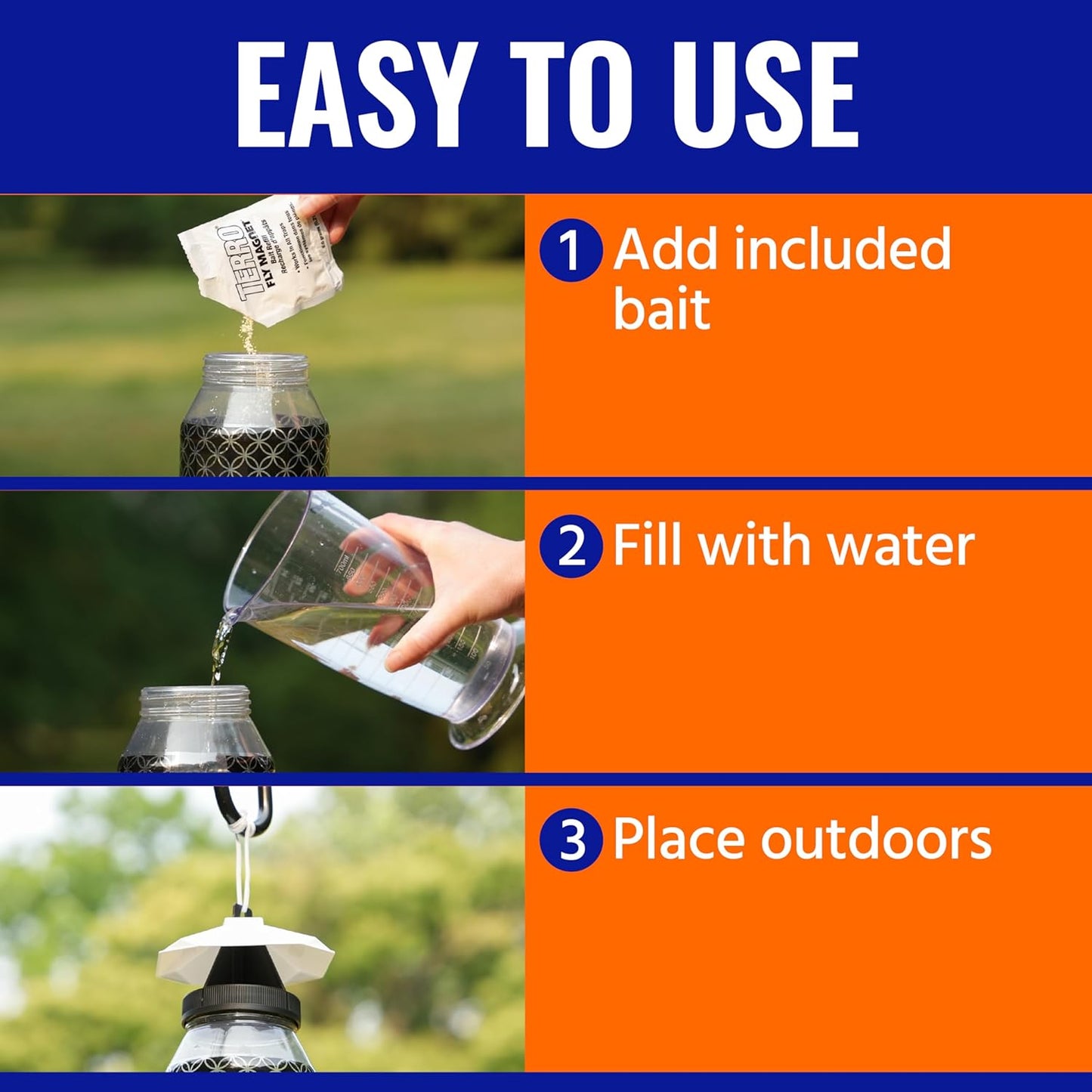 TERRO Fly Magnet Trap, Reusable Poison-Free Outdoor Fly Catcher with Bait | Kills House Flies, Barn Flies & Bottle Flies, Easy to Use Outdoor Fly Trap for Patios & Decks, Bait Activates in Hours
