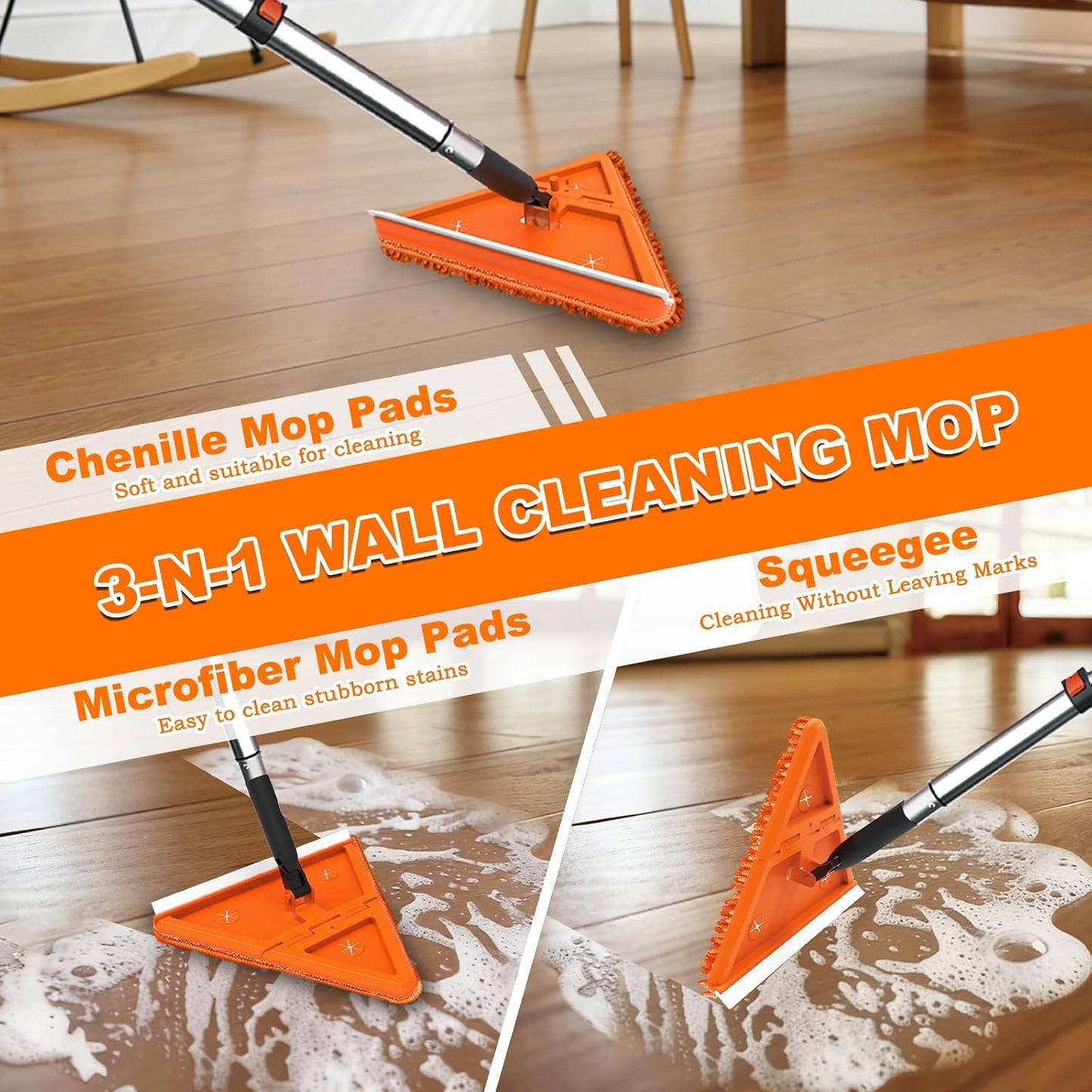 LAANPOLE 26FT Reach Dusters for Cleaning, Ceiling Fan Cleaner Duster with Extension Pole, Wall and Baseboard Cleaner Mop with Handle for Window Cobweb Fan Blade and High Ceiling